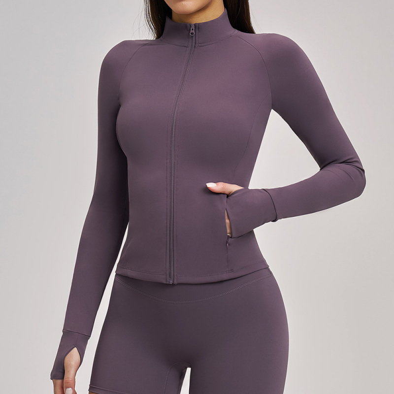 Yoga Fitness Training - 春のヨガ服女性用ハイネック長袖屋外ジッパースタンドアップカラーカーディガンスポーツジャケットトレーニングフィットネス