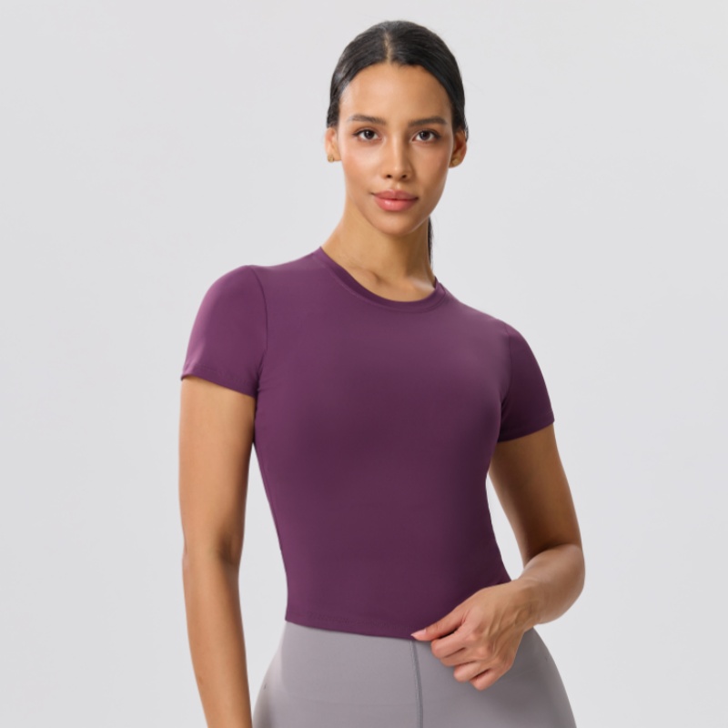 無地スリムカジュアルヨガTシャツ、ジムスポーツランニングシャ - Yoga Fitness Training のレビューと価格