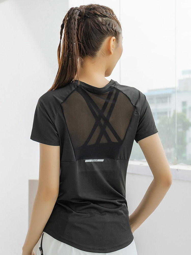 サマースポーツ半袖レディースメッシュ速乾性通気性ヨガトップス - Yoga Fitness Training のレビューと価格