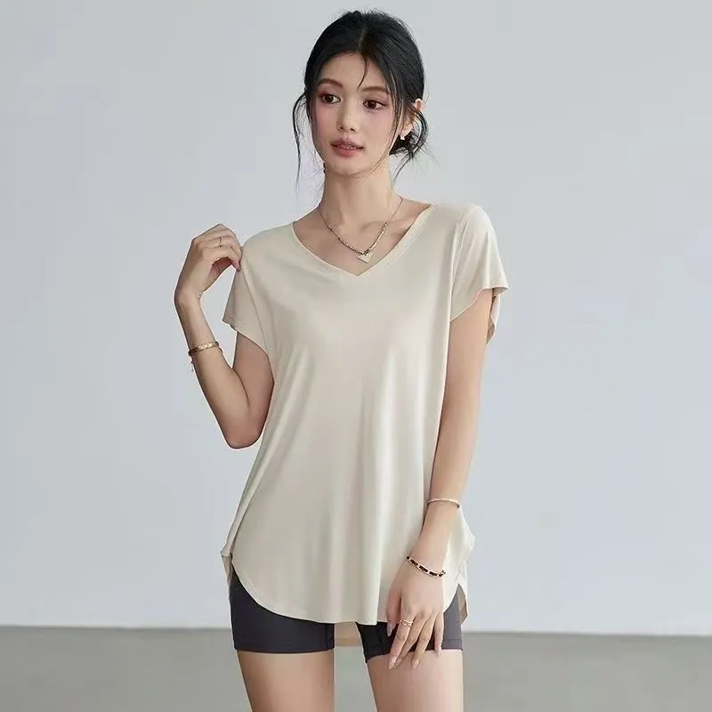 女性用スリムフィットラウンドネックヨガTシャツ半袖ストレッチ - Yoga Fitness Training のレビューと価格